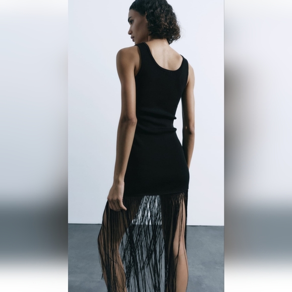 Zara Knit Flapper Dress Black M Medium NWT - Picture 3 of 7